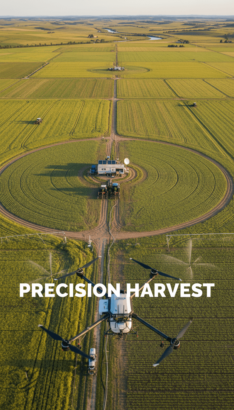 Drone technology equipment aerial view agricultural landscape precision farming setup