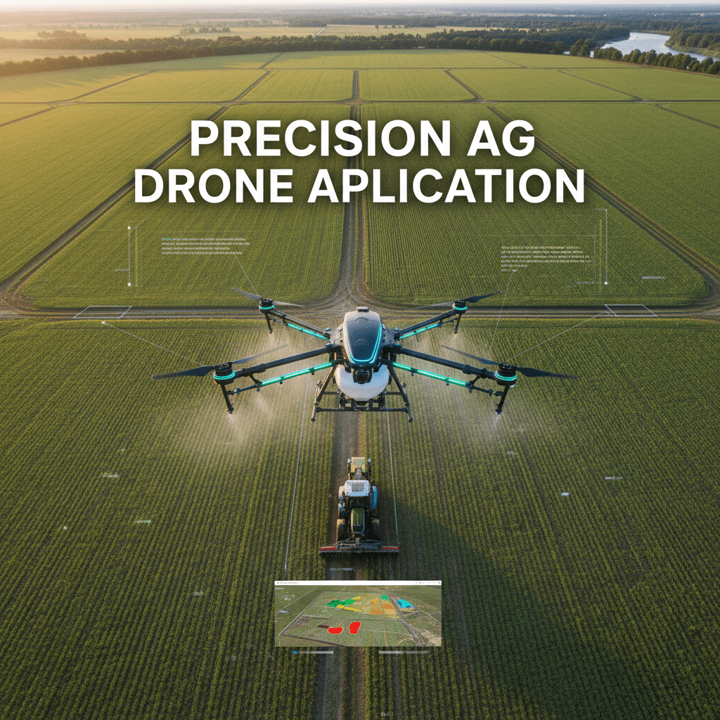 Dron de aplicación en acción sobre cultivo